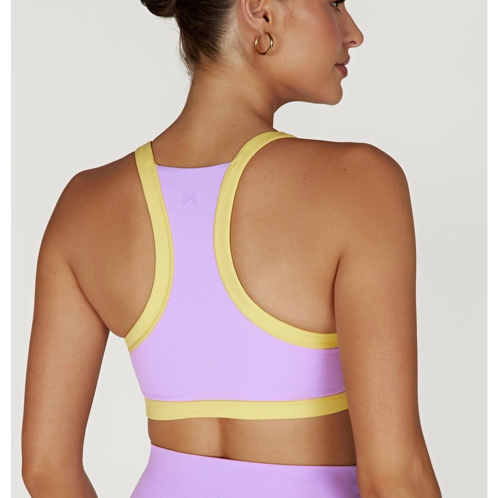 MESHKI Becca Two Tone Lilac & Yellow Workout Set Sports Bra & Biker Shorts EUC - Picture 5 of 16